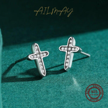 Popular Cross Dazzling Silver AAA+ Zircon Stud Fashion Classic Earrings - Fine Christian Jewellery - The Jewellery Supermarket